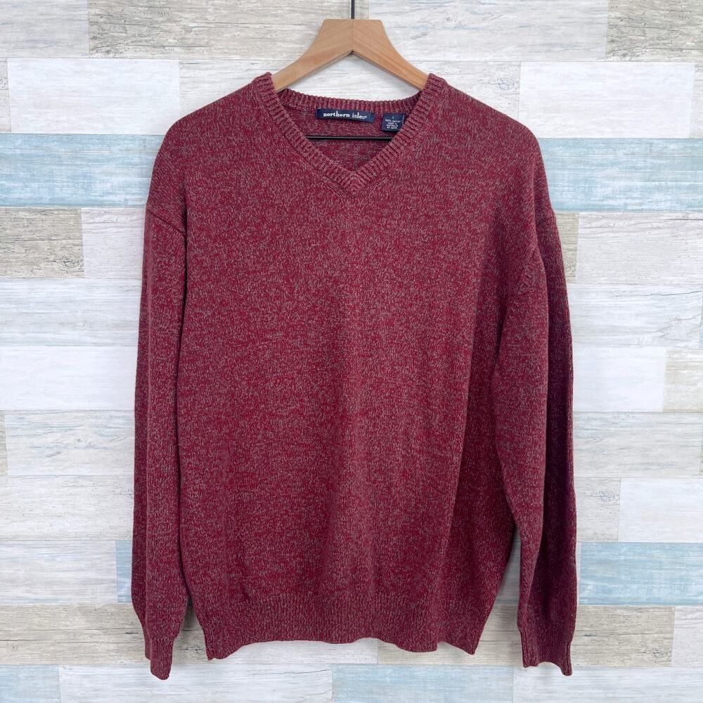 Northern Isles Marled V Neck Sweater Red Vintage Cotton Australia Mens Large